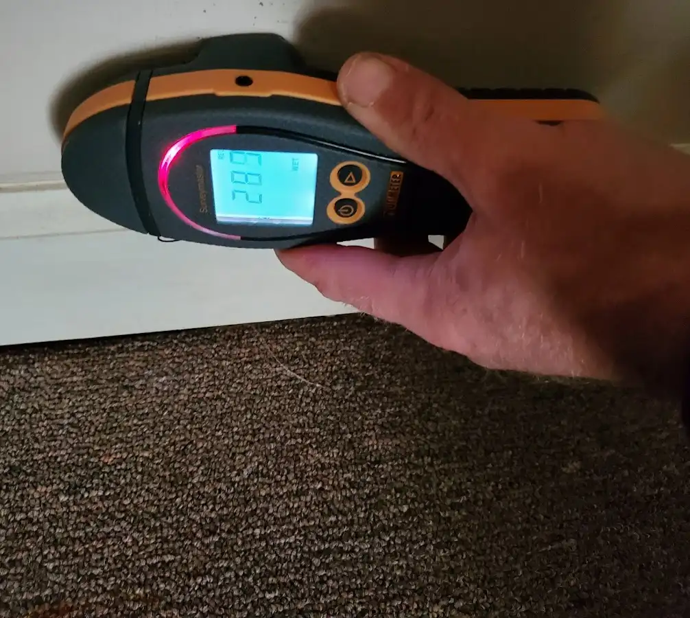 Moisture detection at baseboard during Storm Damage Restoration in Bartlett